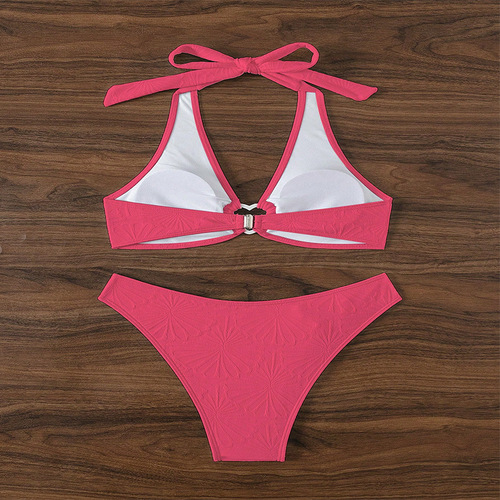 2025 Western-style love heart solid color split swimsuit for women, beach bikini, hot spring swimsuit