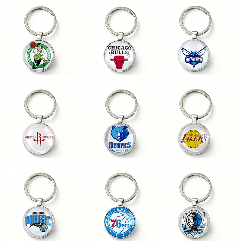 Nba Team Logo Keychain Lakers Warriors Rockets 76Ers Metal Keychain Pendant Car Backpack Accessories
