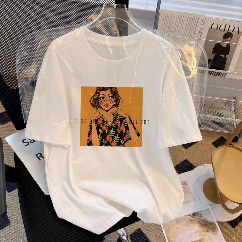 商品详情图_200克纯棉短袖T恤女夏季新款圆领夏装宽松大码女