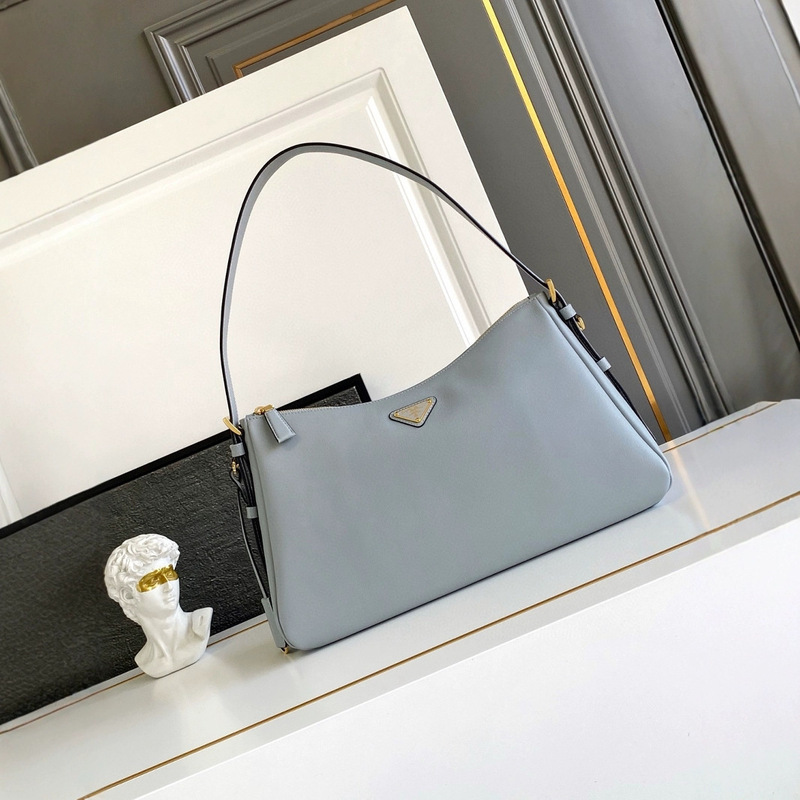 New P Home Aimee Underarm Bag Calfskin Handbag Metal Triangle Logo Zipper Leather Hand Shoulder 1Bc228 New P Home Aimee Underarm Bag Calfskin Handbag Metal Triangle Logo Zipper Leather Hand Shoulder 1Bc228