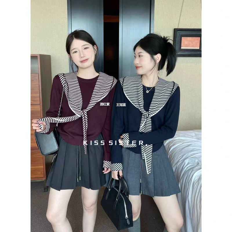 6097【上衣两件套】小李简约针织上衣+连帽披肩-不退换|undefined