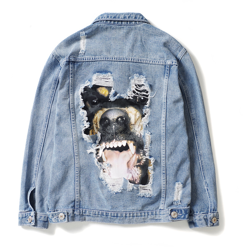 Men's Denim Jacket High Street Trendy Loose Fit Printed Patch_voghion.com