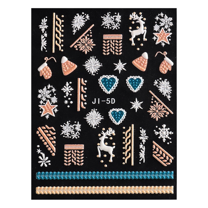 Cross-border supply of new nail art stickers winter Christmas snowflake bear 5D exposure embossed nail patch