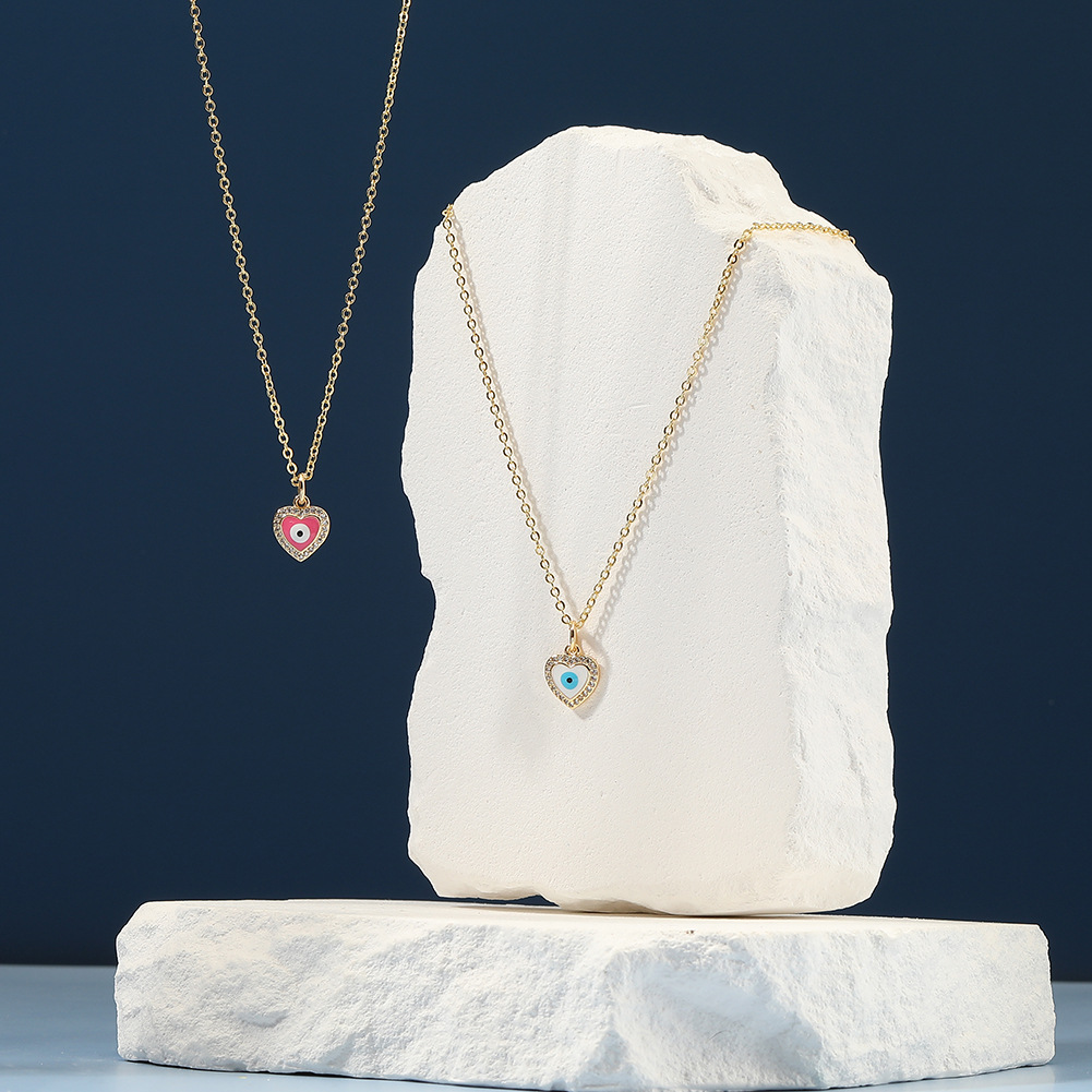 Cute Heart Shape Copper Gold Plated Zircon Pendant Necklace