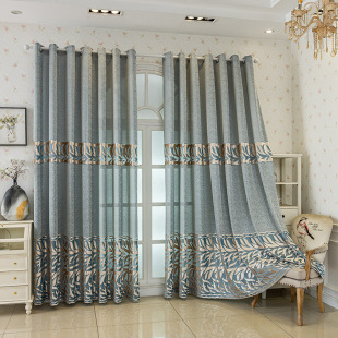 High-grade Jacquard Hollow Curtain Blue Modern Simple Living Room Bedroom Amazon Finished Curtain Factory Wholesale