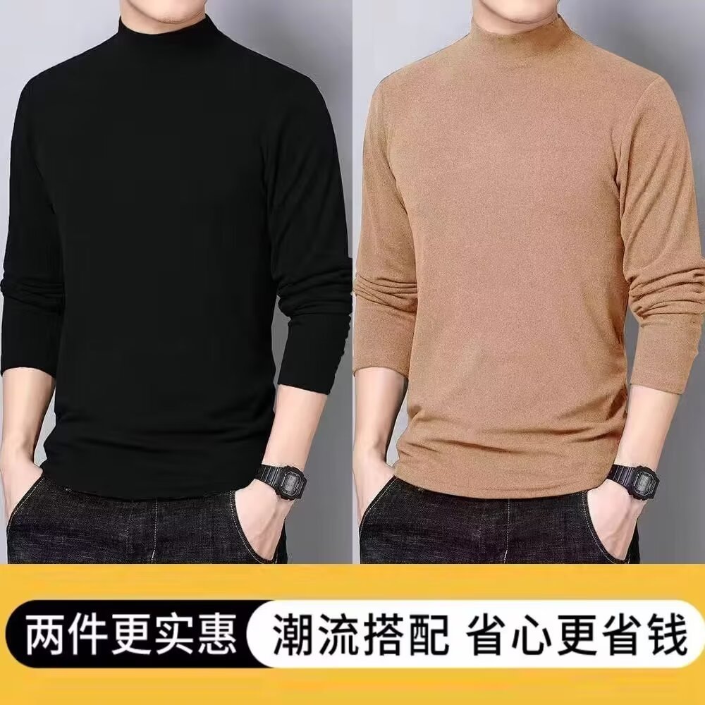 가을과 겨울 남자 반 터틀넥 벨벳 따뜻한 긴팔 티셔츠 슬림 이너 긴팔 두꺼운 바지 셔츠 옷
