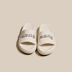 小個子厚底增高外穿沙灘一字拖鞋女2024夏季新款時尚字母休閒涼拖