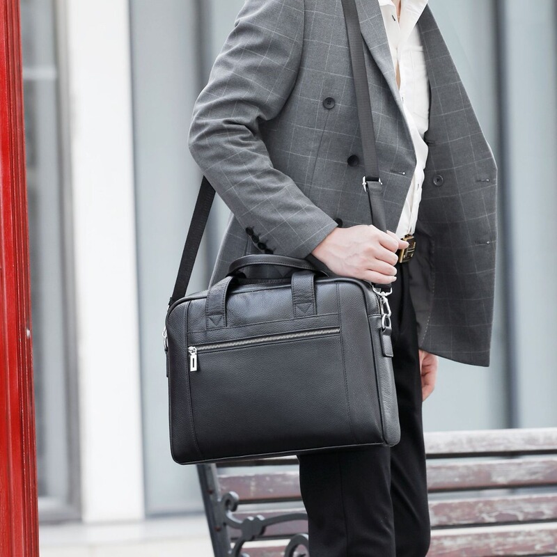 2024 Horizontal Laptop Briefcase Men's Shoulder Crossbody Bag Head Layer Cowhide Casual Business Notebook Bag