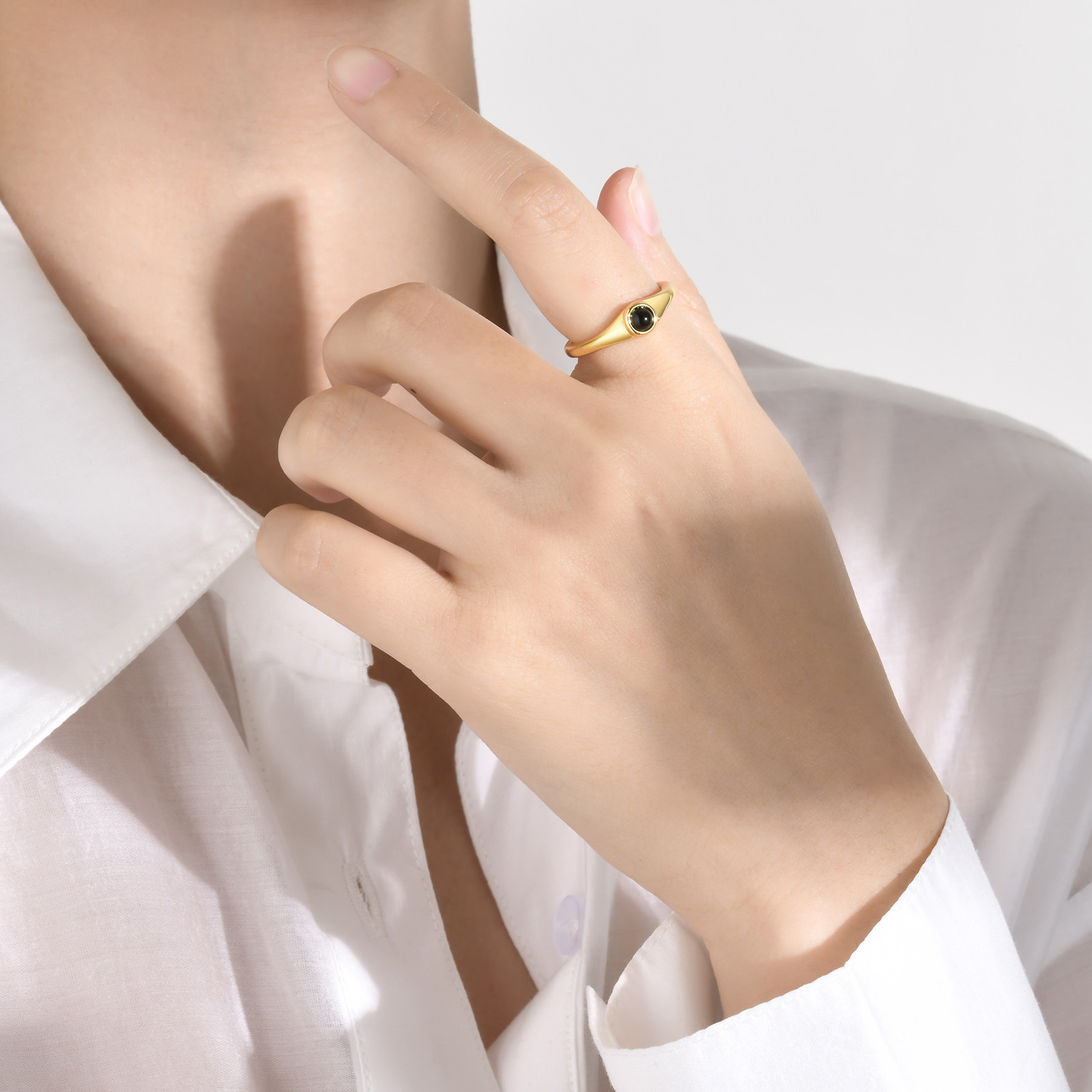 Fashion U Shape Copper Inlay Agate Open Ring 1 Piece