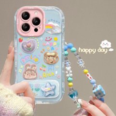 雲の形をしたぬいぐるみブレスレット、Apple 16対応のかわいいスマホケース、17promaxミラー付きスタンド、15用ゼリーのような爽やかなデザイン