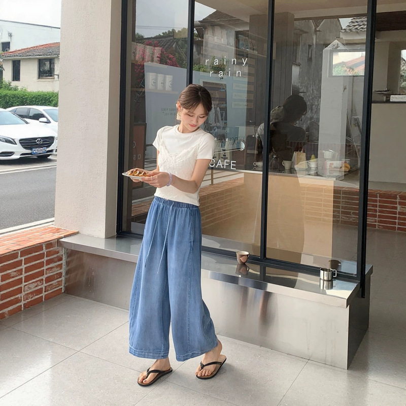 Light Blue Soft Denim Relaxed Tencel Denim Balloon Pants, Loose and Comfortable, Relaxed Fit, Slimming, Versatile Casual Long Pants
