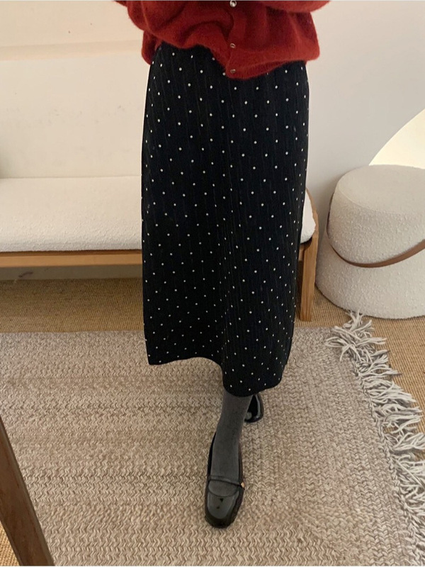复古时髦加厚波点半身裙女2025秋冬新款高腰休闲显瘦包臀直筒裙女|undefined