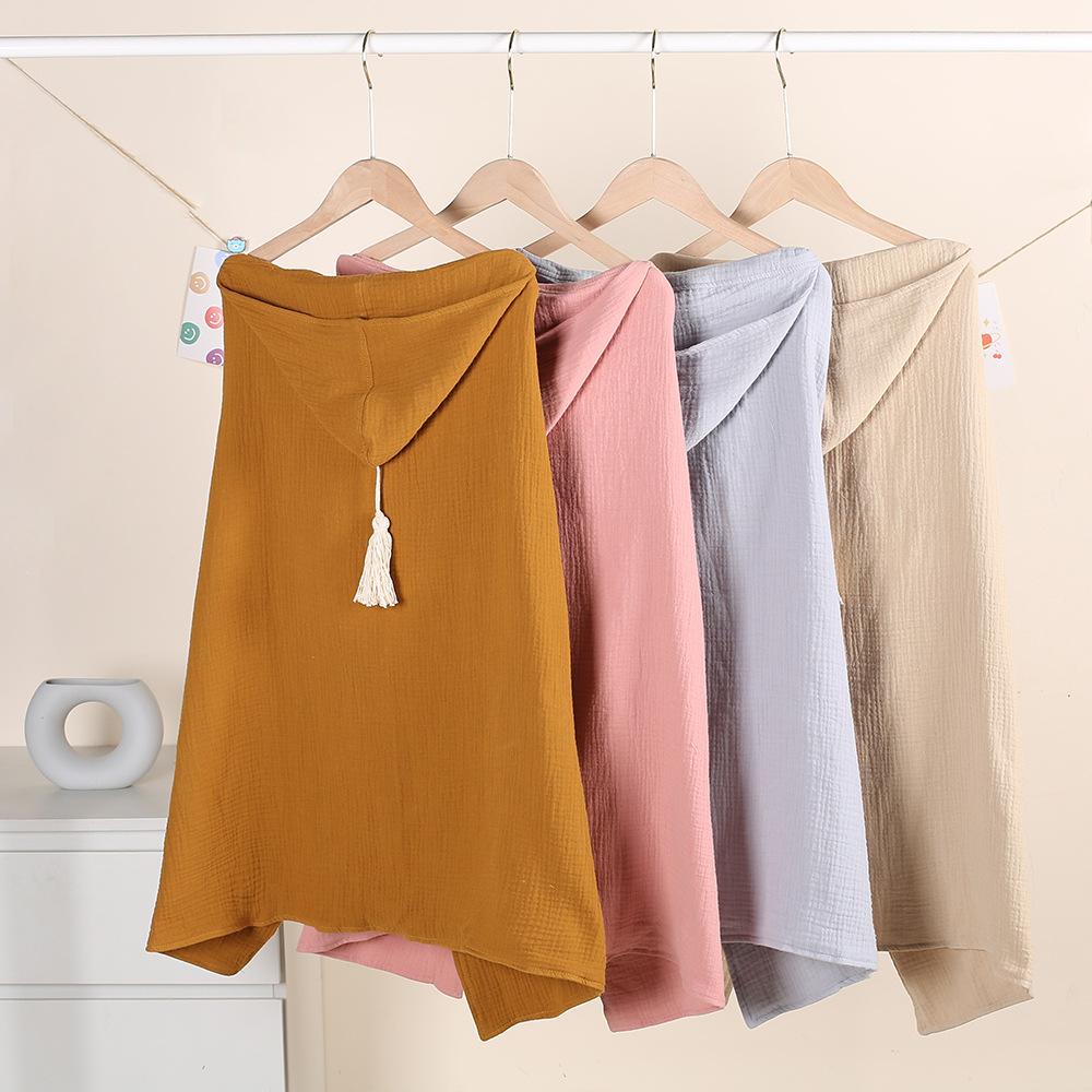 Baby muslin four-layer gauze hooded poncho with tassel bath towel beach children bath robe blanket
