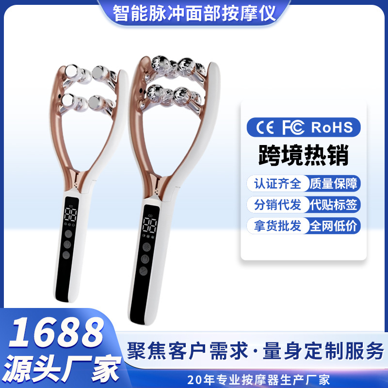 New Facial Massage Home-Use V-Shaped Roller Ems Micro-Current Lifting and Firming Facial Red and Blue Dual Wave Beauty Device