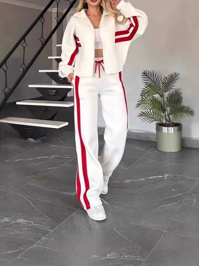 2026 European and American Cross-Border Amazon Temu Fashion Color-Blocking New Two-Piece Autumn and Winter Women's Casual Sports Suit