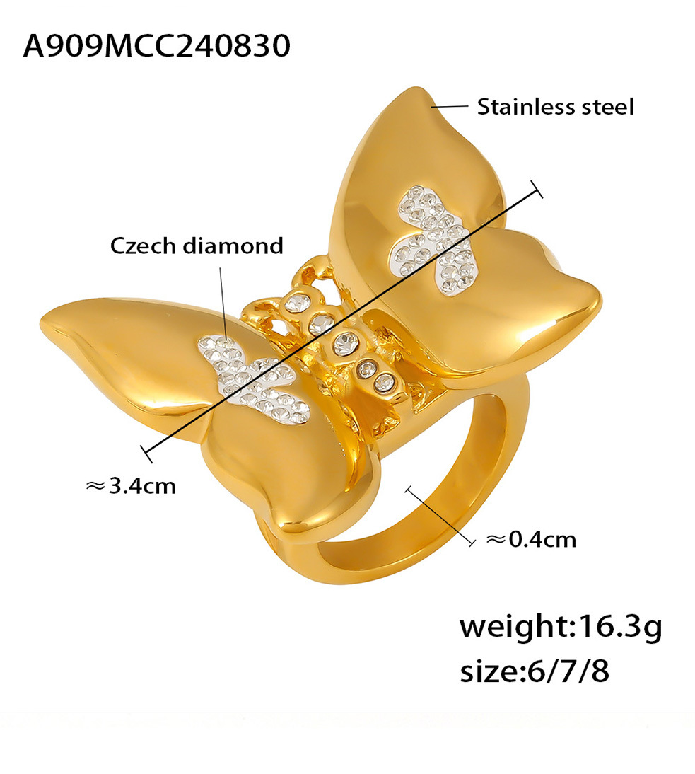 Creative Butterfly Ring Inlaid With Diamonds Stainless Steel_voghion.com