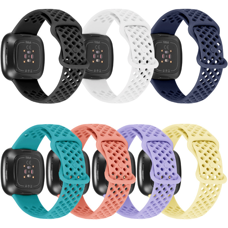 適用Fitbit Versa 3洞洞款透氣錶帶Fitbit Sense運動款硅膠腕錶帶