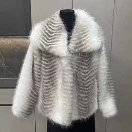 仿狐狸毛皮草外套女中长款V领2025新款海宁皮草大衣时尚年轻款