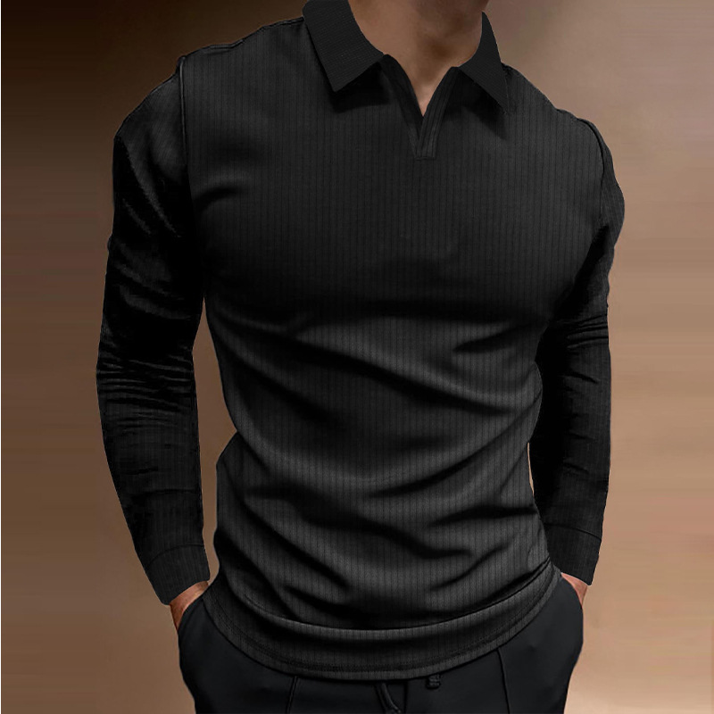 Transfronterizos Europa y América comercio exterior hombre de otoño deportivo acondicionamiento ocio cuello vertical elástico manga larga cuello en V camisa polo hombre