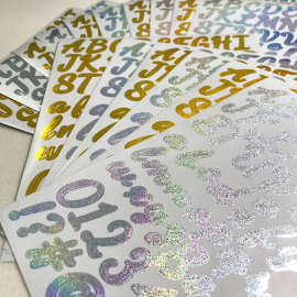 1英寸手写字体镭射细沙金银粉贴纸节日派对DIY礼品字母数字贴纸