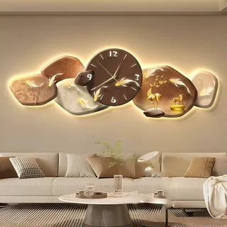 石来运转客厅装饰画轻奢沙发背景墙高级挂画简约钟表LED发光挂画
