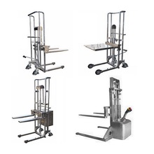 定制不锈钢轻型手摇工位车 不锈钢手动堆高车 不锈钢半电动堆高车