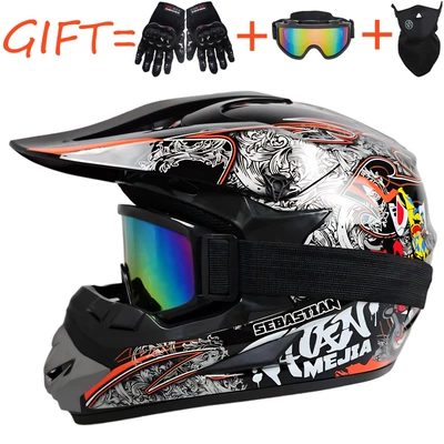 Off-Road Helmets, Beach Bike Helmets, Motosiklet kaskı (dəbilqə) - black-and-orange-motorcycle-goggles-gloves-and-face-shield-s