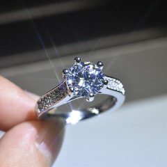 Live-streamed PT950 Platinum Ring with 8 Hearts & 8 Arrows Zircon Inlay &ndash; Women's Half-World Simulated Moissanite Ring