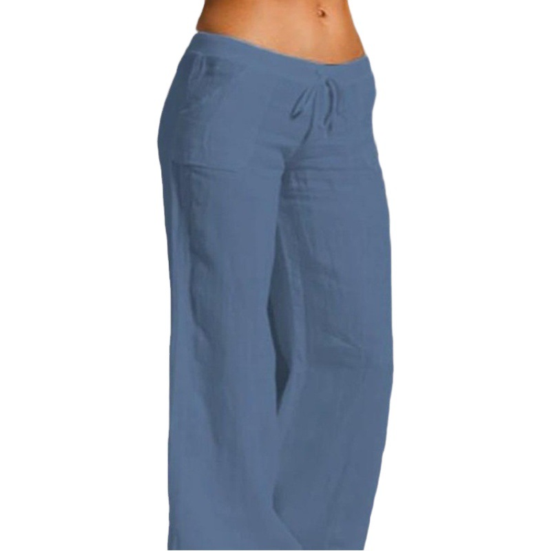 Transfronterizo Amazon AliExpress Verano Color sólido Cintura alta Pantalones anchos Pantalones casuales de algodón y lino sueltos para mujer