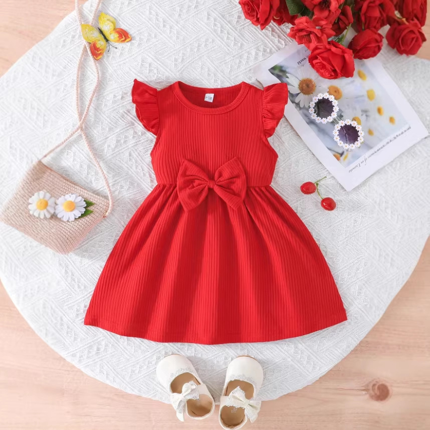 106059819@qq.com Vestido vermelho de princesa, estilo coreano, para meninas de 0 a 3 anos, modelo princesa, coleção verão 2026. Novo vestido de verão 2026, com mangas curtas e babados. Ideal para crianças de 0 a 3 anos._voghion.com