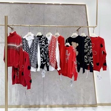 恒彩2021源秋季毛衫女宽松大码短款印花针织毛衣女装品牌折扣批发