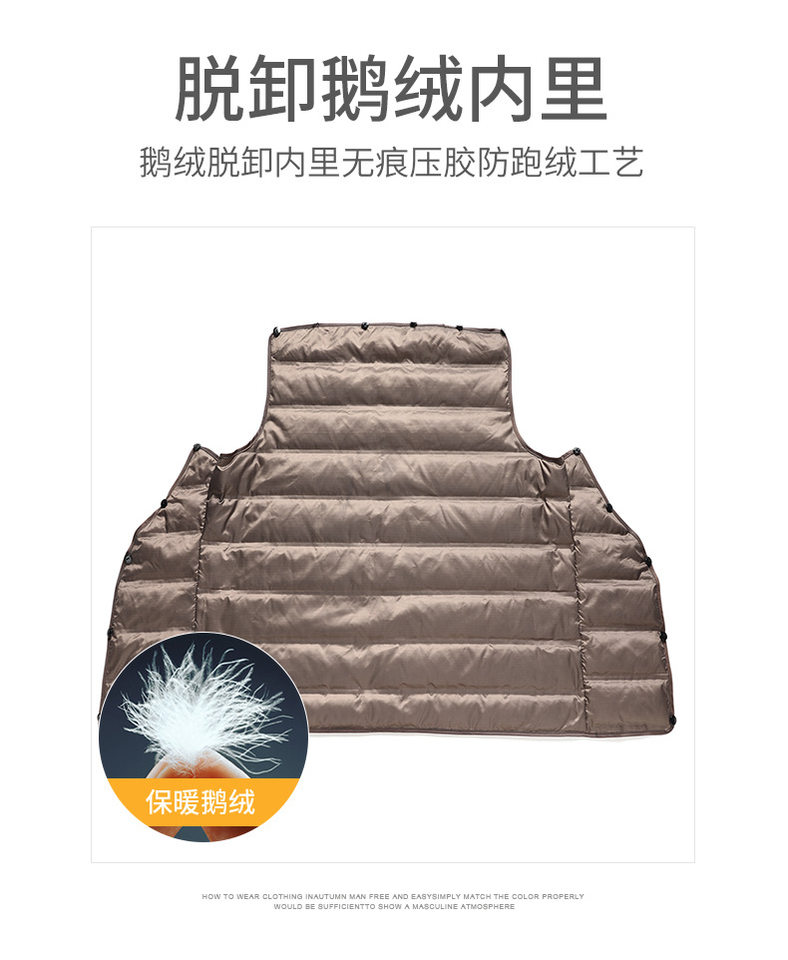 Áo vest nam len hai lớp lót lông ngỗng tháo rời, form ôm vừa, tay dài, cổ vest — Cà phê xám, Màu xanh hải quân đậm, con lạc đà, màu xám chi tiết 6