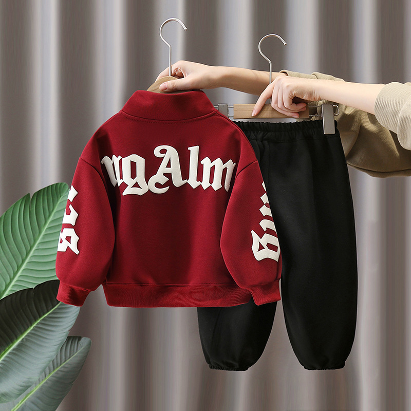 7833 ropa para niños traje de primavera para niños 2025 nuevo suéter de cuello alto de moda para niños de dos piezas de marca de moda de primavera y otoño