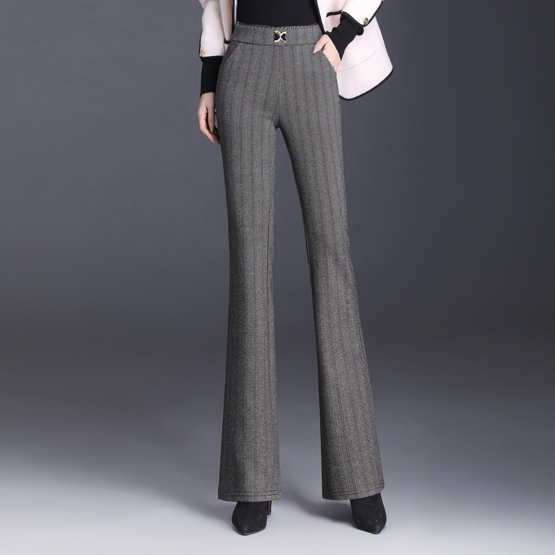 Woolen flared pants women's autumn and winter 2023 new high waist elegant commuter plaid trousers slim slimming casual pants Woolen flared pants women's autumn and winter 2023 new high waist elegant commuter plaid trousers slim slimming casual pants