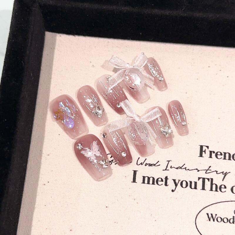 Purely Handmade Wearable Nails, High-end Summer Short Manicure Stickers, Removable Lace Bow Whitening Fake Nails Purely Handmade Wearable Nails, High-end Summer Short Manicure Stickers, Removable Lace Bow Whitening Fake Nails