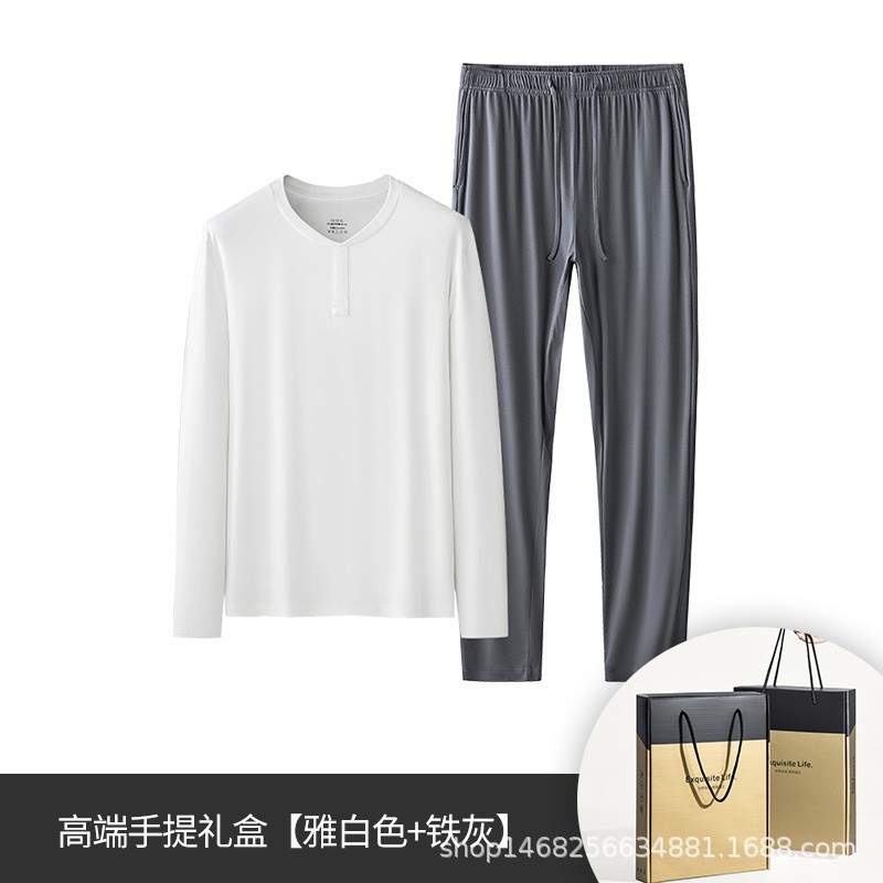 60 pijamas finos de primavera y verano modales de doble cara para hombres, pantalones de manga larga, ropa de casa en stock