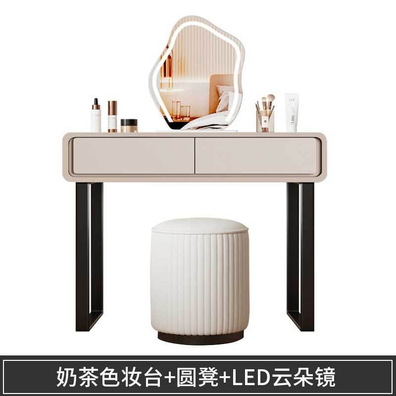 奶油风实木梳妆台斗柜一体卧室小户型轻奢高级感可伸缩梳妆桌化妆|undefined