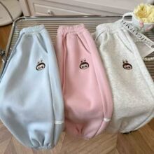 女童韩版2025秋季时髦刺绣卡通小女孩百搭洋气休闲运动宽松裤子潮