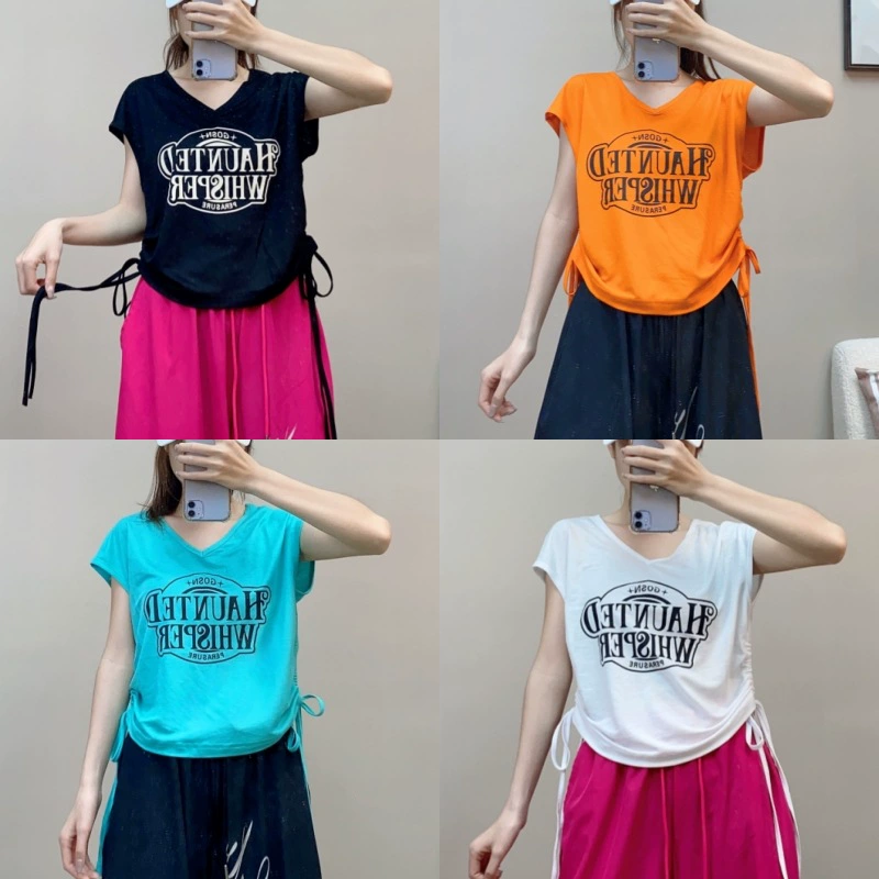 Новая летняя танцевальная одежда для квадратных танцев с лентами и шнурками, модные и универсальные дышащие спортивные топы, впитывающие пот.