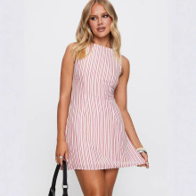 欧美条纹2024春夏新款圆领小众无袖百搭薄款连衣裙清新显瘦