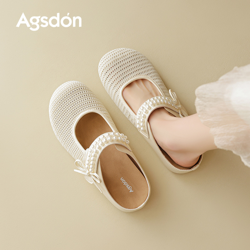 Auguin Shideng pantuflas mujer 2025 nuevo verano boca baja solo zapatos planos Mary Jane Baotou Bucken media pantuflas