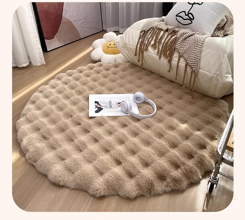 Carpet Cream Style Round Thickened Rabbit Plush Floor Mat Living Room Lazy Sofa Round Mat Bedroom Dresser Chair Mat