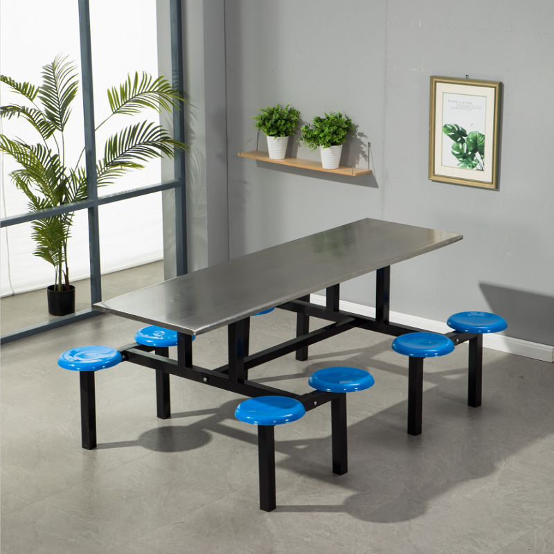 Mesa y silla de comedor para empleados, escuela, empresa, comedor, fábrica, comedor de acero inoxidable, mesa y silla de comedor para 4 personas, 6 personas, 8 personas