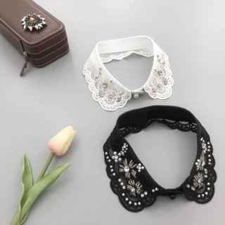 蕾丝珍珠水钻假领子女款  百搭 假衬衣领子白色 假领子女款