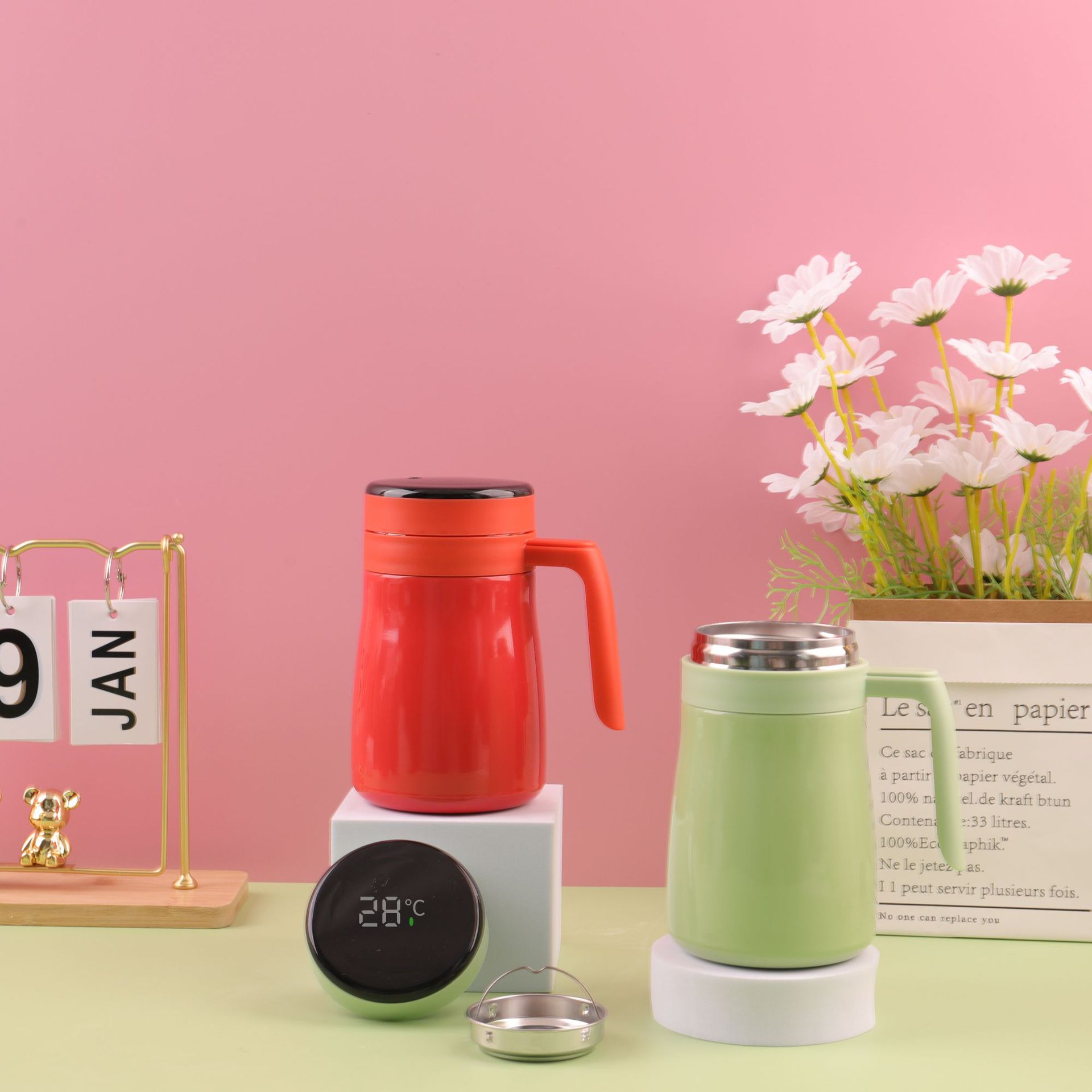 Comercio exterior 304 taza de café de aislamiento de acero inoxidable de temperatura inteligente separación de té de oficina con mango de taza de té