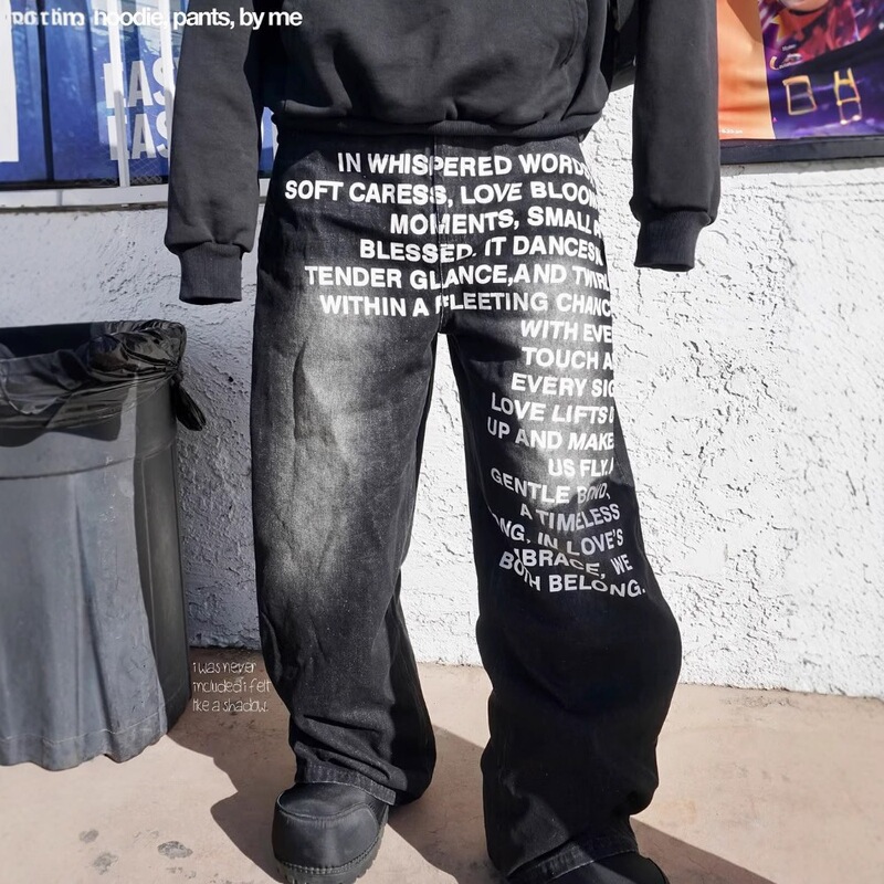 2026 Amazon European and American Cross-Border Street Style American Retro Hip-Hop Wide Letter 3D Printed Faux Denim Pants