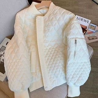 秋冬短款棉衣外套女菱格设计感棒球服飞行夹克气质百搭棉