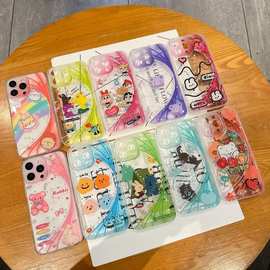 竹叶熊适用苹果15pro手机壳14promax新款女16plus透明X斜挎挂绳壳