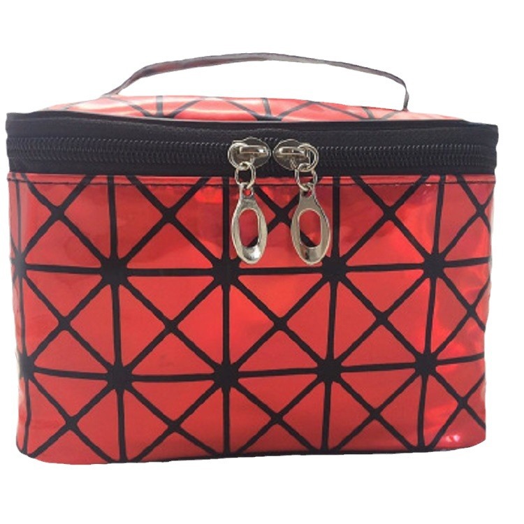 Moda europea y americana rombo 3D láser Pu plegable bolsa de cosméticos bolso de viaje portátil bolso de almacenamiento impermeable bolsa de lavado