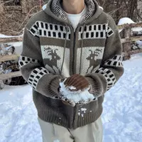 Американский ретро рождественский свитер мужской с капюшоном Остров Зимний Фэйр Жаккард Рождественская молния Ленивый ветер кардиган вязаный пиджак